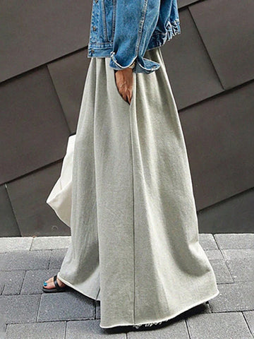 EZwear Casual Solid Drawstring Waist Wide Leg Pants EZwear Casual Solid Drawstring Waist Wide Leg Pants
