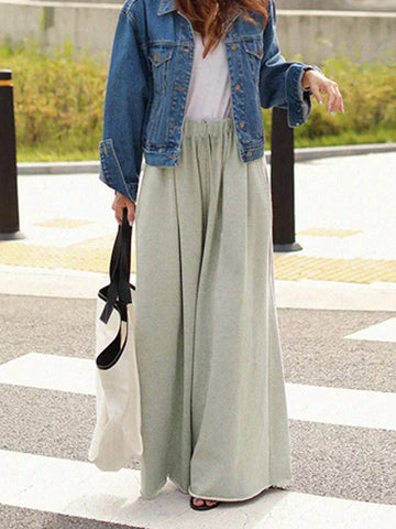 EZwear Casual Solid Drawstring Waist Wide Leg Pants EZwear Casual Solid Drawstring Waist Wide Leg Pants
