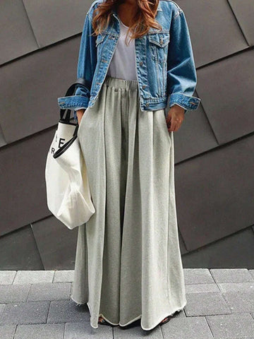 EZwear Casual Solid Drawstring Waist Wide Leg Pants EZwear Casual Solid Drawstring Waist Wide Leg Pants