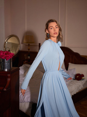 Jacob Flower Ruched Hollow Split Dress Jacob Flower Ruched Hollow Split Dress