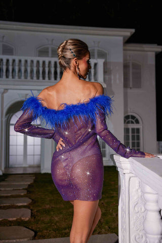 Jaela Feather Diamond Mesh Mini Dress Jaela Feather Diamond Mesh Mini Dress