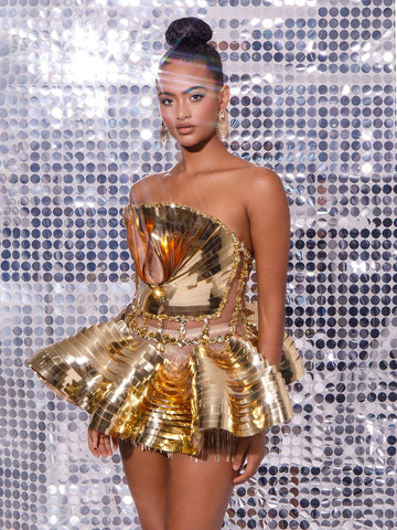 Jahdiel Strapless Crystal Fringe Mini Dress Jahdiel Strapless Crystal Fringe Mini Dress