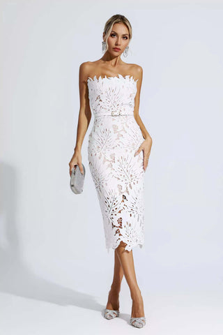 Jazlyn White Floral Lace Midi Dress Jazlyn White Floral Lace Midi Dress