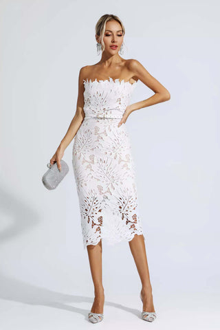 Jazlyn White Floral Lace Midi Dress Jazlyn White Floral Lace Midi Dress