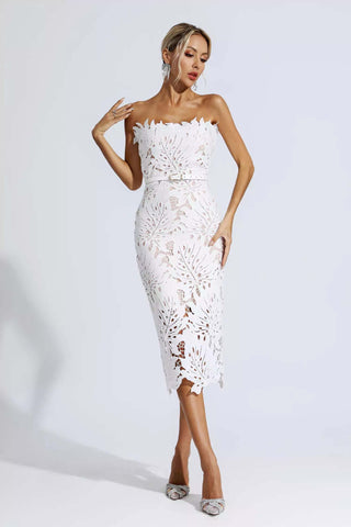 Jazlyn White Floral Lace Midi Dress Jazlyn White Floral Lace Midi Dress