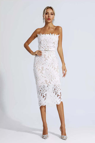 Jazlyn White Floral Lace Midi Dress Jazlyn White Floral Lace Midi Dress