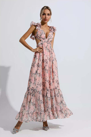 Jolene Pink Floral Backless Maxi Dress Jolene Pink Floral Backless Maxi Dress