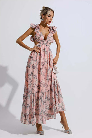 Jolene Pink Floral Backless Maxi Dress Jolene Pink Floral Backless Maxi Dress