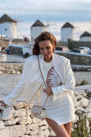 Jordyn White Mesh Stitching Bandage Mini Dress Jordyn White Mesh Stitching Bandage Mini Dress