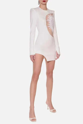 Jordyn White Mesh Stitching Bandage Mini Dress Jordyn White Mesh Stitching Bandage Mini Dress