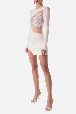 Jordyn White Mesh Stitching Bandage Mini Dress Jordyn White Mesh Stitching Bandage Mini Dress