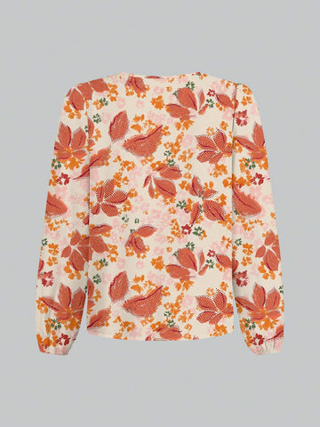 Floral, Leaf Vacation Elegant Casual Minimalist Women Shirt Floral, Leaf Vacation Elegant Casual Minimalist Women Shirt