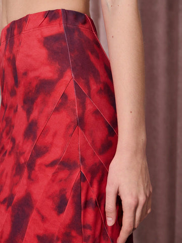 KHELA THE LABEL Designer Red Floral Flower Printed Fitted High Waist Mermaid Flare Hem Maxi Elegant Skirt KHELA THE LABEL Designer Red Floral Flower Printed Fitted High Waist Mermaid Flare Hem Maxi Elegant Skirt