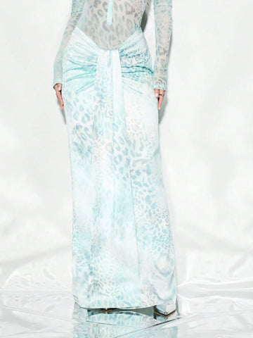 KIZN Leopard Print Front Draped Maxi Skirt KIZN Leopard Print Front Draped Maxi Skirt