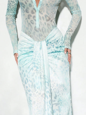 KIZN Leopard Print Front Draped Maxi Skirt KIZN Leopard Print Front Draped Maxi Skirt