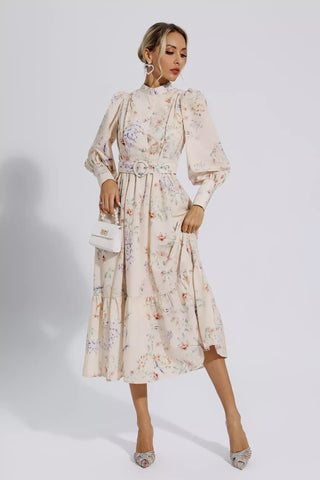 Katie Apricot Floral Long Sleeve Midi Dress Katie Apricot Floral Long Sleeve Midi Dress