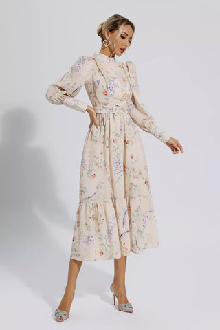 Katie Apricot Floral Long Sleeve Midi Dress Katie Apricot Floral Long Sleeve Midi Dress