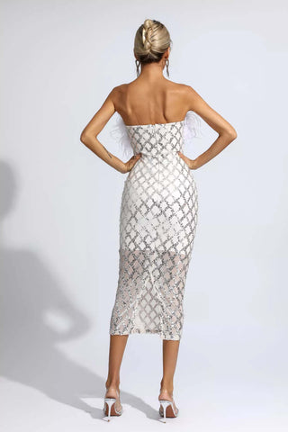 Kayleigh White Feather Sequin Midi Dress Kayleigh White Feather Sequin Midi Dress
