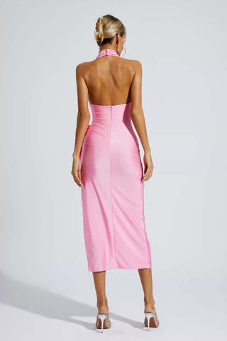 Kora Pink Halter Floral Midi Dress Kora Pink Halter Floral Midi Dress