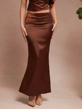 L'Amorae Women Solid Color Low Waist Satin Mermaid Skirt