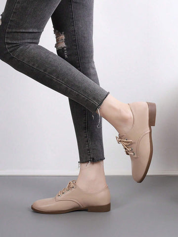 Lace-up Front Heeled Oxford Pumps,Lady's Simplistic and Fashionable Outdoor Campus-Style Black Flat Shoes Lace-up Front Heeled Oxford Pumps,Lady's Simplistic and Fashionable Outdoor Campus-Style Black Flat Shoes