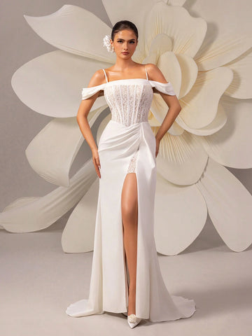 Lace Insert High Slit Sexy Mermaid Wedding Dress Lace Insert High Slit Sexy Mermaid Wedding Dress