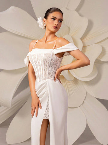 Lace Insert High Slit Sexy Mermaid Wedding Dress Lace Insert High Slit Sexy Mermaid Wedding Dress