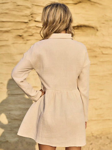 LanaWest Loose Fit Cotton Textured Double Layer Shirt Dress, Casual Wear For Spring/Summer LanaWest Loose Fit Cotton Textured Double Layer Shirt Dress, Casual Wear For Spring/Summer