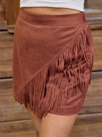 LanaWest Western Style Fringe Decor Women Skirt LanaWest Western Style Fringe Decor Women Skirt