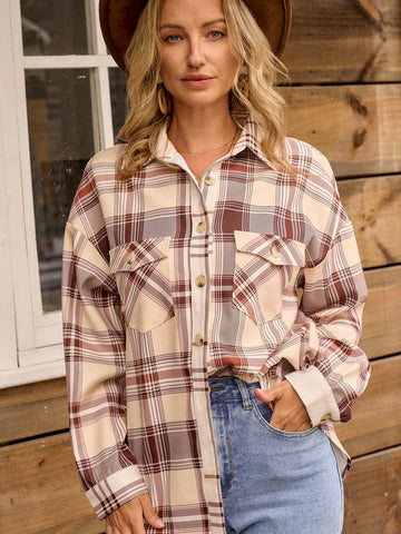 LanaWest Women's Casual Loose Striped Plaid Shirt (Random Cut) LanaWest Women's Casual Loose Striped Plaid Shirt (Random Cut)