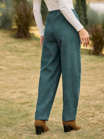 LanaWest Women's Dark Green Thick Corduroy Pants LanaWest Women's Dark Green Thick Corduroy Pants