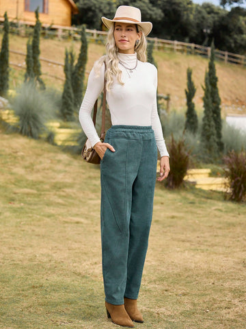 LanaWest Women's Dark Green Thick Corduroy Pants LanaWest Women's Dark Green Thick Corduroy Pants