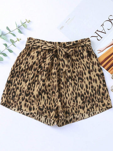 Leopard Paperbag Tie Waist Shorts With Pocket Leopard Paperbag Tie Waist Shorts With Pocket