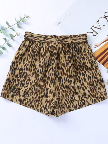Leopard Paperbag Tie Waist Shorts With Pocket Leopard Paperbag Tie Waist Shorts With Pocket