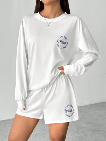 Letter Print Round Neck T-Shirt Shorts Set Letter Print Round Neck T-Shirt Shorts Set