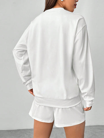 Letter Print Round Neck T-Shirt Shorts Set Letter Print Round Neck T-Shirt Shorts Set