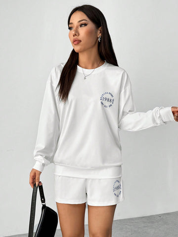 Letter Print Round Neck T-Shirt Shorts Set Letter Print Round Neck T-Shirt Shorts Set