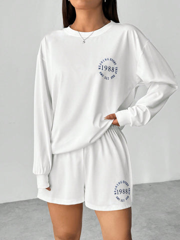 Letter Print Round Neck T-Shirt Shorts Set Letter Print Round Neck T-Shirt Shorts Set