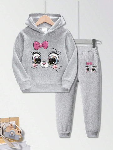 Little Girls' 2pcs Cute Emoticon Printed Sweatshirt And Pants Set Little Girls' 2pcs Cute Emoticon Printed Sweatshirt And Pants Set