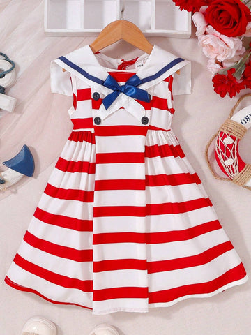 Little Girls" Preppy Style Stylish Striped Princess Dress Little Girls" Preppy Style Stylish Striped Princess Dress