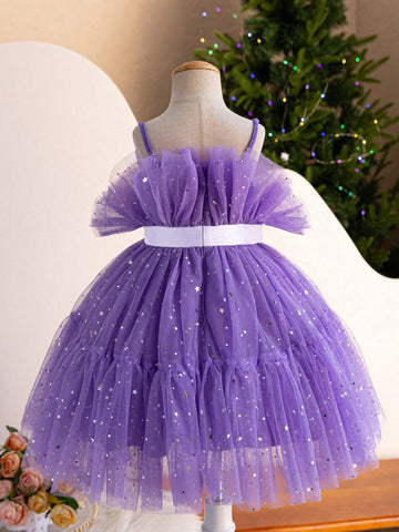 Little Girls' Sweet And Cool Camisole Mesh Dress, Daily Wear Little Girls' Sweet And Cool Camisole Mesh Dress, Daily Wear