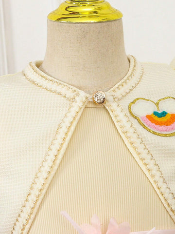 Little Girls' Woven Plaid Jacket And Rainbow Mesh Sequin Dress, 2pcs/Set Little Girls' Woven Plaid Jacket And Rainbow Mesh Sequin Dress, 2pcs/Set