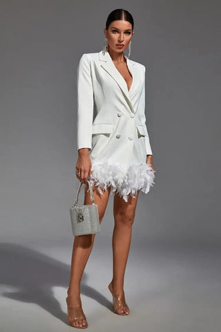 London White Feather Blazer Mini Dress London White Feather Blazer Mini Dress