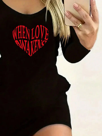 Love Print, Valentine's Day Special, Soft Polyester Fiber, Machine Washable Long Sleeve Short Sleeve Ladies Simple Fashion Casual Everyday Love Print, Valentine's Day Special, Soft Polyester Fiber, Machine Washable Long Sleeve Short Sleeve Ladies Simple Fashion Casual Everyday