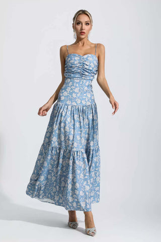 Lyra Blue Floral Ruched Slip Maxi Dress Lyra Blue Floral Ruched Slip Maxi Dress