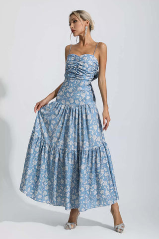 Lyra Blue Floral Ruched Slip Maxi Dress Lyra Blue Floral Ruched Slip Maxi Dress