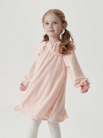 Long Sleeve Velvet Dress Collar And Puff Sleeves, Elegant Style , Autumn Long Sleeve Velvet Dress Collar And Puff Sleeves, Elegant Style , Autumn