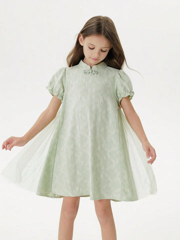 Young Girls Baby Chinese Style Jacquard Mesh Dress, Cheongsam Dress, Hanfu, Summer Young Girls Baby Chinese Style Jacquard Mesh Dress, Cheongsam Dress, Hanfu, Summer