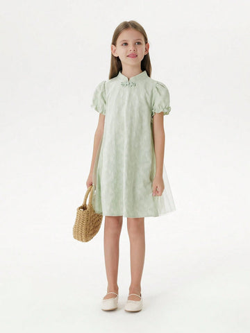 Young Girls Baby Chinese Style Jacquard Mesh Dress, Cheongsam Dress, Hanfu, Summer Young Girls Baby Chinese Style Jacquard Mesh Dress, Cheongsam Dress, Hanfu, Summer