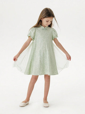 Young Girls Baby Chinese Style Jacquard Mesh Dress, Cheongsam Dress, Hanfu, Summer Young Girls Baby Chinese Style Jacquard Mesh Dress, Cheongsam Dress, Hanfu, Summer